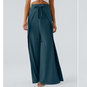 Halara High Waisted Tie Front Split Hem Palazzo Wide Leg Flowy Casual Pants